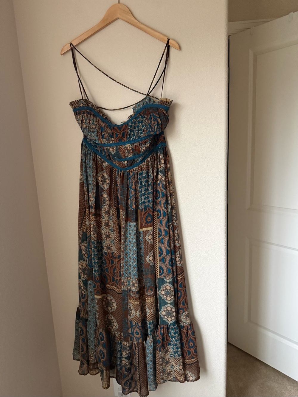 Dress Forum Large Vintage Patchwork Print Midi Dress Open Back Boho Size L - Picture 2 of 5